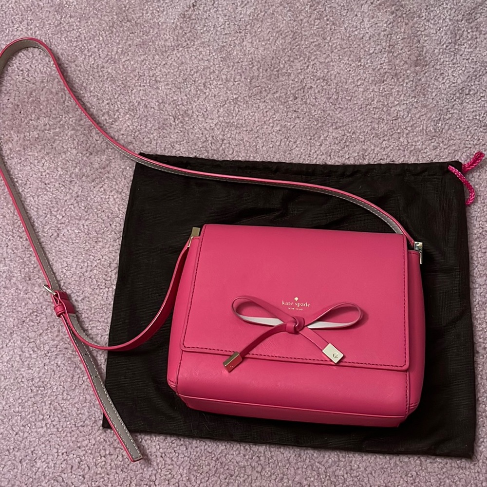 Kate Spade coral crossbody with bow + duster bag